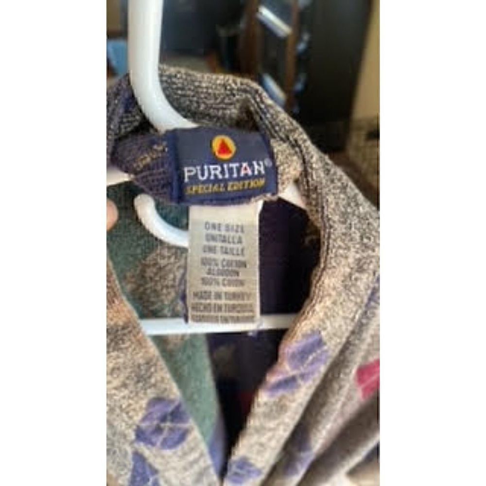 Puritan 100% Cotton Plaid Bath Robe One Size Gray Unisex Lounge Travel Vintage - Picture 4 of 4